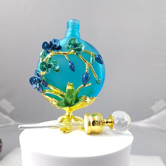 Stunning Blue Frosted Glass Decorative Bottle - Picture 2 of 8